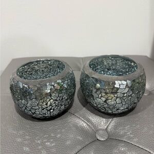 Mosaic Glass Candle Holders - Silver